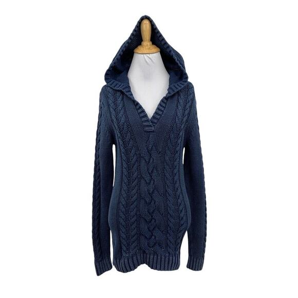 Tommy Bahama Sweater Womens S Small Blue Sea Glass Hooded Heavy Cable Knit - Picture 1 of 13